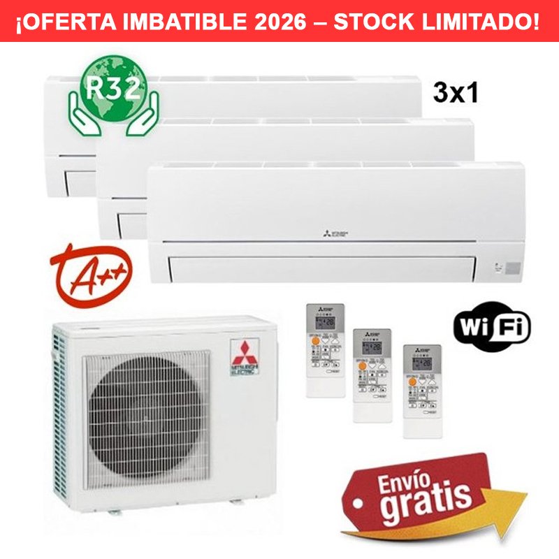 Aire Acondicionado Multi Split 3x1 Mitsubishi MXZ-3HA50VF + MSZ-HR25VFK + MSZ-HR25VFK + MSZ-HR35VFK