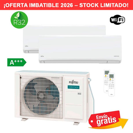 Aire Acondicionado Multisplit 2x1 Fujitsu AOY50M2-KB + ASY25-KN + ASY35-KN
