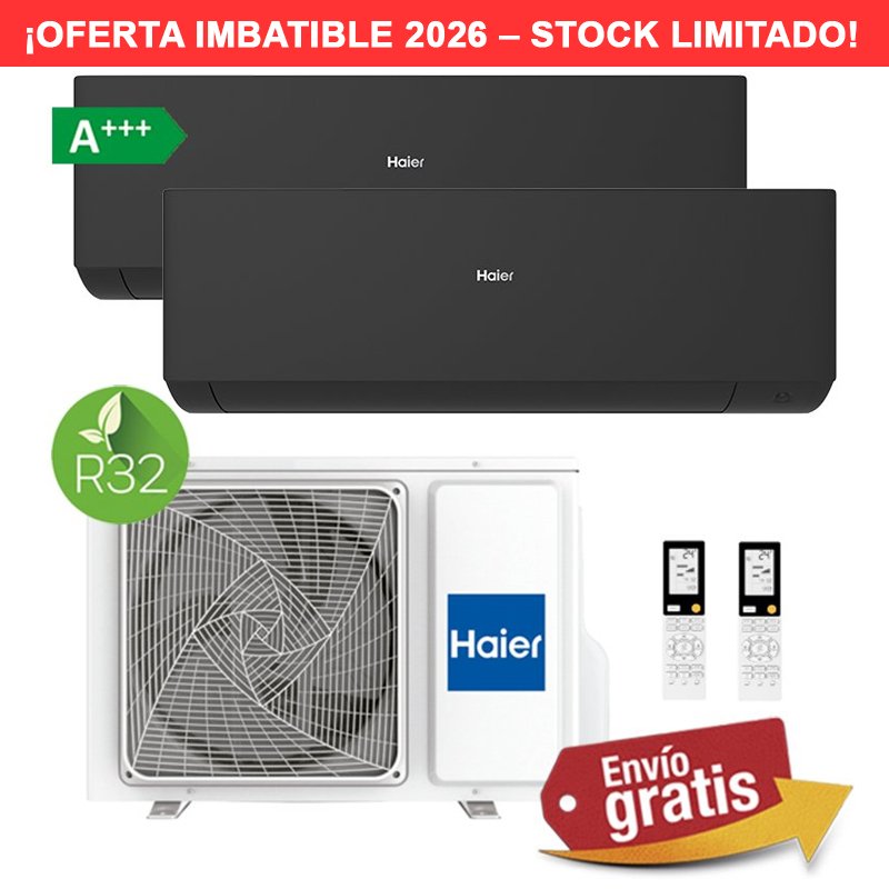 Aire Acondicionado Multisplit 2x1 Haier 2U50S2M1FA-3 + Expert 25 + Expert 35 (Negro)