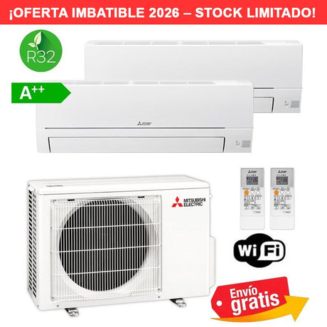 Aire Acondicionado MultiSplit 2x1 Mitsubishi MXZ-2HA40VF + MSZ-HR25VFK + MSZ-HR35VFK R32