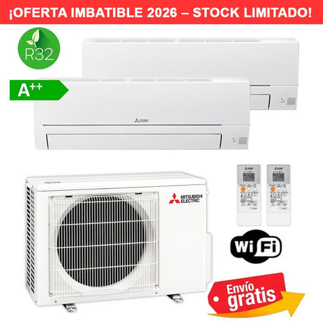 Aire Acondicionado MultiSplit 2x1 Mitsubishi MXZ-2HA50VF + MSZ-HR25VFK + MSZ-HR50VFK R32