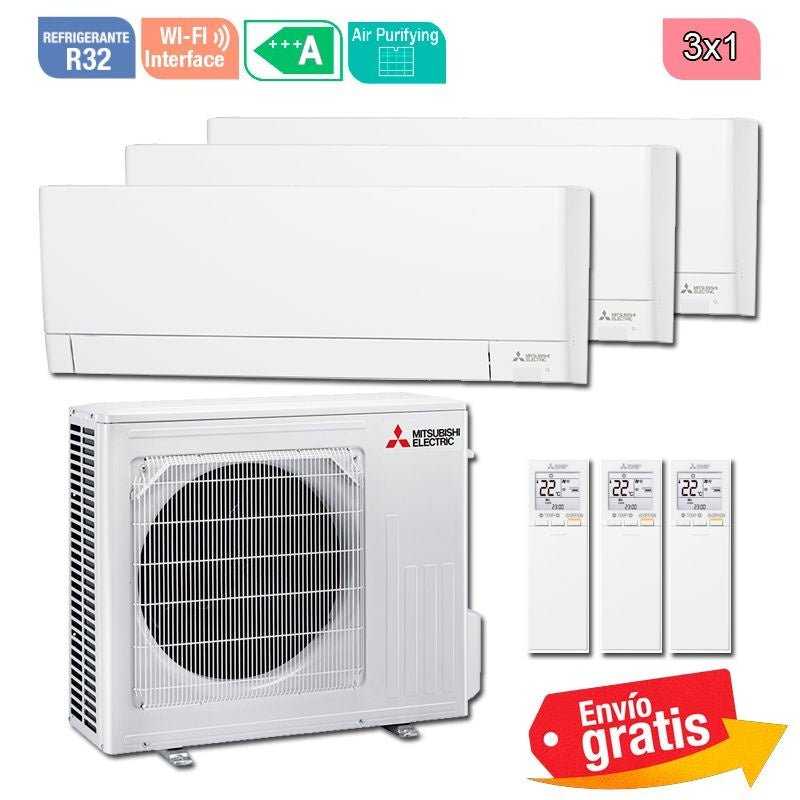Aire Acondicionado Multisplit 3x1 Mitsubishi MXZ-3F68VF + MSZ-AY25VGK + MSZ-AY35VGK + MSZ-AY42VGK