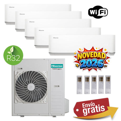 Aire Acondicionado Multisplit 5x1 Hisense 5AMW125U4RTA + HC25YC00G + HC25YC00G + HC25YC00G + HC25YC00G + HC25YC00G