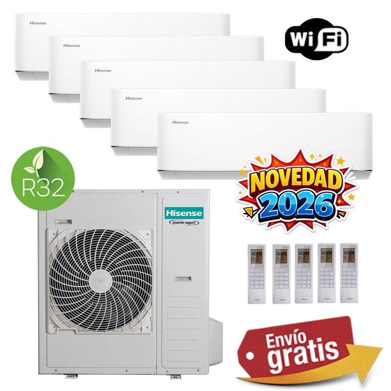 Aire Acondicionado Multisplit 5x1 Hisense 5AMW125U4RTA + HC25YC00G + HC25YC00G + HC25YC00G + HC25YC00G + HC25YC00G