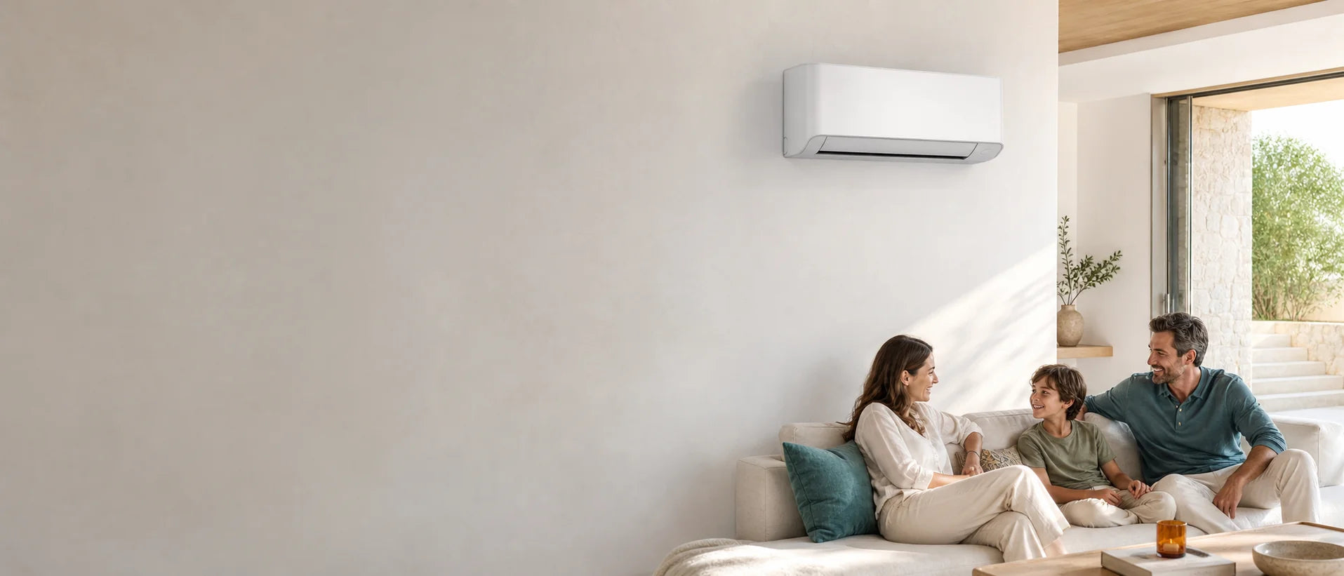 Split de aire acondicionado instalado en una vivienda mediterránea